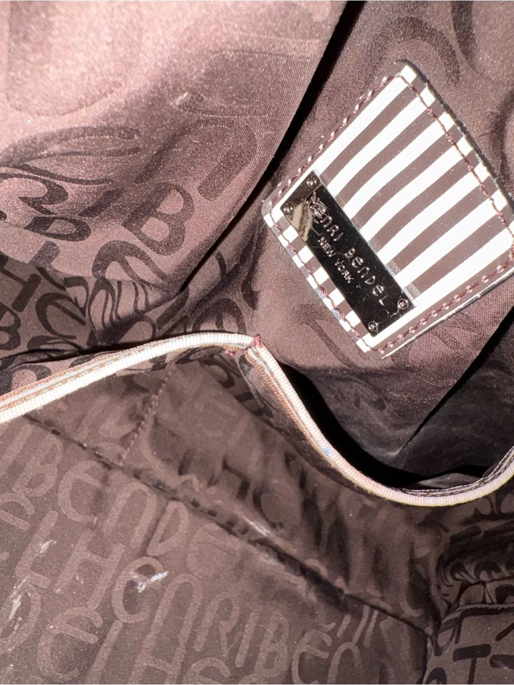 Henri bendel leather Metallic Silver Weekender Bag with Striped Shoulder Strap